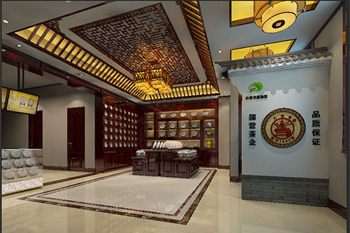 龙游古朴典雅的中式茶叶店大堂设计效果图